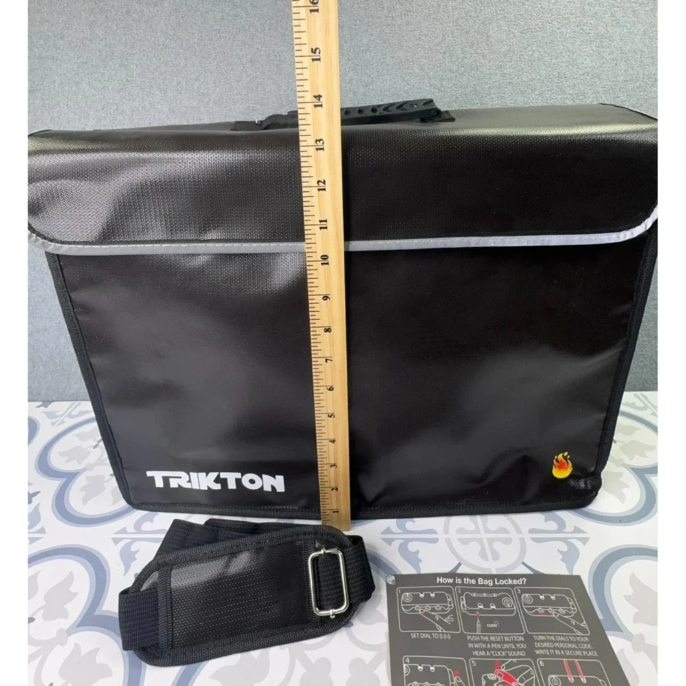 TRIKTON Fireproof Waterproof Document Bag XL With Shoulder Strap Black TSA 18x13